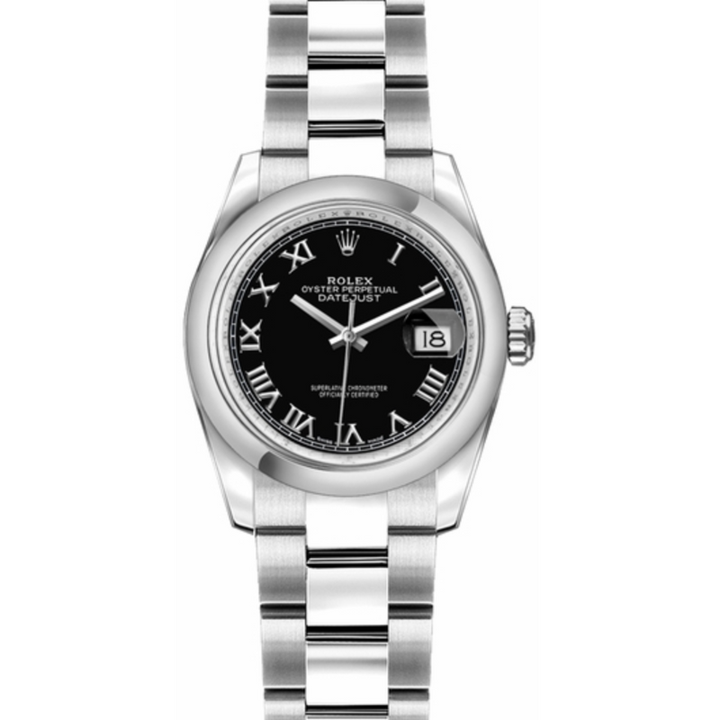 Rolex Lady-Datejust 26 Black Roman Dial Stainless Steel Domed Bezel Women's Watch 179160-0037