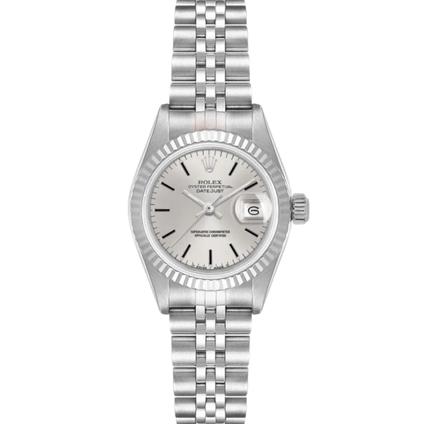 Rolex Lady-Datejust 26 Silver Dial 18K White Gold Fluted Bezel Women's Watch 69174